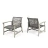 NicBex Set Of 2 Antique-Style Wicker Club Chair, Weather-Resistant Outdoor Dining Chairs With Acacia Wood & Wicker, Gray