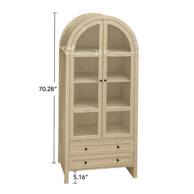 NicBex Natural Tall Arched Kitchen Pantry Cabinet With Storage Drawers & Glass Doors,Versatile Cupboard Buffet Cabinet For Kitchen,Dining Room 6 NicBex Natural Tall Arched Kitchen Pantry Cabinet With Storage Drawers & Glass Doors,Versatile Cupboard Buffet Cabinet For Kitchen,Dining Room - Image 4