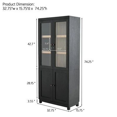 NicBex Vintage Tall Bookshelves Pantry Cabinet With Glass Doors & Adjustable Shelves,Display Buffet Cabinet For Hallways,Living Room,Kitchen 6 NicBex Vintage Tall Bookshelves Pantry Cabinet With Glass Doors & Adjustable Shelves,Display Buffet Cabinet For Hallways,Living Room,Kitchen - Image 4