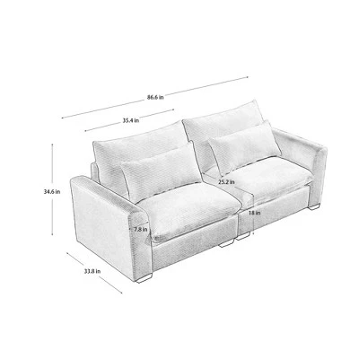 NicBex Couches For Living Room Deep Seat 2-Seater Sofa Couch Comfort Corduroy Upholstered Sofa With Pillows And Storage For Bedroom 5 NicBex Couches For Living Room Deep Seat 2-Seater Sofa Couch Comfort Corduroy Upholstered Sofa With Pillows And Storage For Bedroom - Image 3
