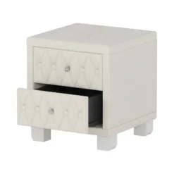 NicBex Modern Nightstand With Drawers,Velvet Bedside Table With Crystal Knobs,Night Stand With Button-Tufted,Side Table For Bedroom,Living Room