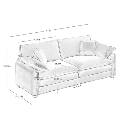 NicBex Couches For Living Room Large Deep Seat 2 Seater Sofa Couch Comfort Corduroy Upholstered Sofa With 4 Pillows For Bedroom 6 NicBex Couches For Living Room Large Deep Seat 2 Seater Sofa Couch Comfort Corduroy Upholstered Sofa With 4 Pillows For Bedroom - Image 4