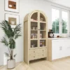 NicBex Natural Tall Arched Kitchen Pantry Cabinet With Storage Drawers & Glass Doors,Versatile Cupboard Buffet Cabinet For Kitchen,Dining Room