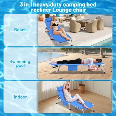 NicBex 3-in-1 Heavy Duty Folding Chaise Lounge, Lay Flat Tanning Chair With Face Hole, 5-Position Adjustable, Portable For Beach, Pool, Blue 6 NicBex 3-in-1 Heavy Duty Folding Chaise Lounge, Lay Flat Tanning Chair With Face Hole, 5-Position Adjustable, Portable For Beach, Pool, Blue - Image 4