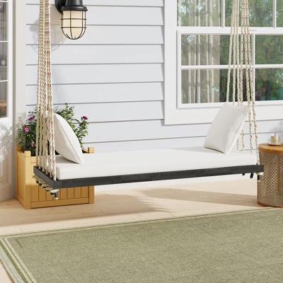 NicBex Patio Wooden Hanging Chair,Porch Swing With Cushion&Pillows,Outdoor Swing Chair With 10.8ft Rope,Swing Sets For Backyard,Lawn,Garden,Natural 6 NicBex Patio Wooden Hanging Chair,Porch Swing With Cushion&Pillows,Outdoor Swing Chair With 10.8ft Rope,Swing Sets For Backyard,Lawn,Garden,Natural - Image 4