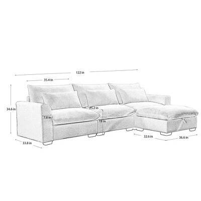 NicBex Couches For Living Room 3-Seater Sofa Sectional Couch Corduroy L-Shaped Upholstered Sofa With 3 Waist Pillows And Storage Footstool 3 NicBex Couches For Living Room 3-Seater Sofa Sectional Couch Corduroy L-Shaped Upholstered Sofa With 3 Waist Pillows And Storage Footstool