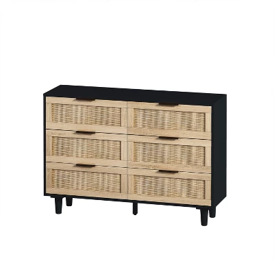 NicBex 6 Drawer Double Dresser For Bedroom,Modern Style Rattan Drawers With Wooden Pulls,Dressers For Kids Room,Living Room,Entry And Hallway 7 NicBex 6 Drawer Double Dresser For Bedroom,Modern Style Rattan Drawers With Wooden Pulls,Dressers For Kids Room,Living Room,Entry And Hallway - Image 5