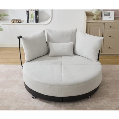 NicBex Couches For Living Room 52.75'' Oversized Round Swivel Chair Upholstered Sofa Couples Chair With Adjustable Phone Stand For Bedroom 8 NicBex Couches For Living Room 52.75'' Oversized Round Swivel Chair Upholstered Sofa Couples Chair With Adjustable Phone Stand For Bedroom - Image 6