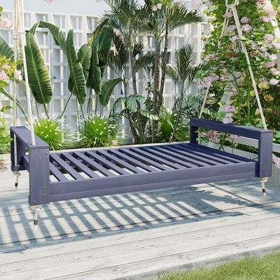 NicBex Twin Size Porch Swing Bed,Outdoor Swing Chair With Hemp Ropes,Patio Swing With Acacia Wood,Swing Sets For Backyard,Garden,Black 8 NicBex Twin Size Porch Swing Bed,Outdoor Swing Chair With Hemp Ropes,Patio Swing With Acacia Wood,Swing Sets For Backyard,Garden,Black - Image 6