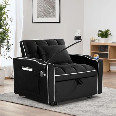 NicBex Modern Pull Out Sofa Bed Velvet Convertible Single Sofa With Adjustable Back, USB Port And Swivel Phone Stand For Living Room 8 NicBex Modern Pull Out Sofa Bed Velvet Convertible Single Sofa With Adjustable Back, USB Port And Swivel Phone Stand For Living Room - Image 6