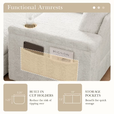 NicBex Oversized Faux Rabbit Fur Sofa Bed With Storage Ottoman & Cup Holders,Upholstered Sleeper Chair For Living Room,Bedroom 5 NicBex Oversized Faux Rabbit Fur Sofa Bed With Storage Ottoman & Cup Holders,Upholstered Sleeper Chair For Living Room,Bedroom - Image 3