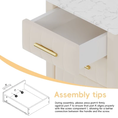 NicBex Modern Nightstand With Marbling Stickers Top,Night Stand With Drawers,Side Table With Metal Legs,Stylish End Table For Bedroom,Living Room 4 NicBex Modern Nightstand With Marbling Stickers Top,Night Stand With Drawers,Side Table With Metal Legs,Stylish End Table For Bedroom,Living Room - Image 2