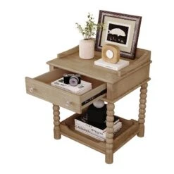 NicBex Retro Style Nightstand With Drawer & Open Shelf,Bedside Table With Turned Legs,Night Stand With Metal Handles,End Table For Bedroom -Nicbex GUEST 6de78272 cb8f 46db 9ba0 dca16c3ea3bc