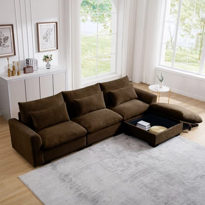 NicBex Couches For Living Room 3-Seater Sofa Sectional Couch Corduroy L-Shaped Upholstered Sofa With 3 Waist Pillows And Storage Footstool 10 NicBex Couches For Living Room 3-Seater Sofa Sectional Couch Corduroy L-Shaped Upholstered Sofa With 3 Waist Pillows And Storage Footstool - Image 8