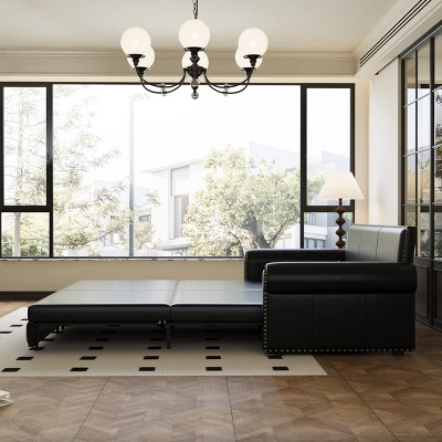 NicBex 93.7" Multi-Functional Sofa Bed Pull-out 3-in-1 Faux Leather Convertible Sleeper Sofa With Nailhead Trim & Rolled Arm For Living Room 4 NicBex 93.7" Multi-Functional Sofa Bed Pull-out 3-in-1 Faux Leather Convertible Sleeper Sofa With Nailhead Trim & Rolled Arm For Living Room - Image 2