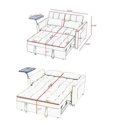 NicBex Modern Convertible Sofa Bed, 3-Position Sleeper Sofa, Tufted Velvet Loveseat Sofa With A Small Table, Upholstered Couches For Living Room 4 NicBex Modern Convertible Sofa Bed, 3-Position Sleeper Sofa, Tufted Velvet Loveseat Sofa With A Small Table, Upholstered Couches For Living Room - Image 2