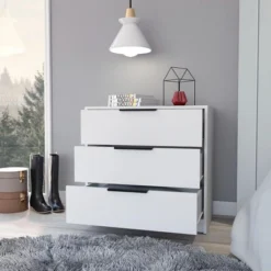 NicBex 3 Drawers Dresser For Bedroom,Modern Style Wooden Drawers With Black Handle,Dressers For Kids Room,Living Room,Entry And Hallway,White