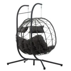 NicBex 2-Seat Indoor Outdoor Wicker Hanging Egg Chair With Cushion And Stand For Patio Bedroom Porch Garden