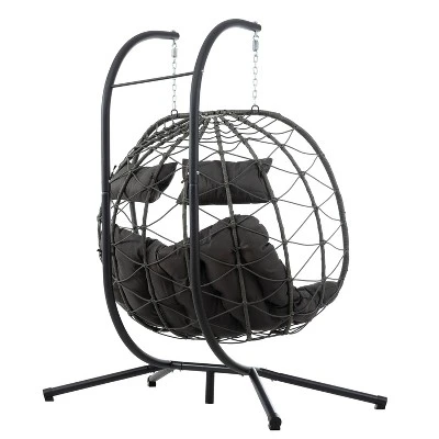 NicBex 2-Seat Indoor Outdoor Wicker Hanging Egg Chair With Cushion And Stand For Patio Bedroom Porch Garden 3 NicBex 2-Seat Indoor Outdoor Wicker Hanging Egg Chair With Cushion And Stand For Patio Bedroom Porch Garden