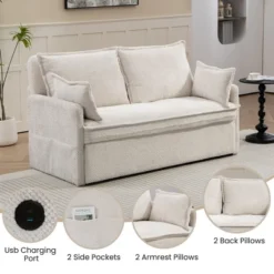 NicBex Convertible Pull Out Sofa Bed Loveseat Couch With Charging Ports & Side Storage,Chenille Fabric Sleeper Sofa For Living Room,Bedroom,White59.5" 8 NicBex Convertible Pull Out Sofa Bed Loveseat Couch With Charging Ports & Side Storage,Chenille Fabric Sleeper Sofa For Living Room,Bedroom,White59.5" -Nicbex GUEST 7a959ec3 cd26 4141 80bf 589d215121f7
