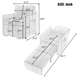 NicBex Convertible Sofa Bed Sleeper Chair With 5-Position Adjustable Backrest & Storage,Upholstered Small Couch For Living Room,Bedroom -Nicbex GUEST 7ae93ae2 491d 440f ae69 8d065deaeeb0