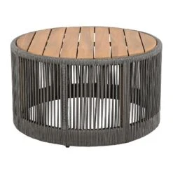NicBex 15"/26"/15"+26" Round Outdoor End Table,Outdoor Side Table With Acacia Wood Top,Patio Table With Rope Design For Lawn,Outdoor Furniture