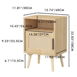 NicBex 22.83"/23.23" Night Stand With Drawer/Door,Wood/Rattan Nightstand With Open Shelf,Bedside Table For Living Room,Bedroom Furniture