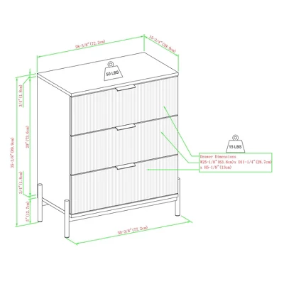 NicBex 3-Drawer Dresser With Reeded Drawer Finish,Mid-Century Style Bedroom Dressers,Chest Of Drawers For Living Room,Dining Room,Study,Coffee 6 NicBex 3-Drawer Dresser With Reeded Drawer Finish,Mid-Century Style Bedroom Dressers,Chest Of Drawers For Living Room,Dining Room,Study,Coffee - Image 4
