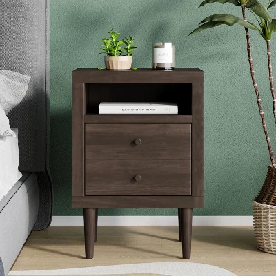 NicBex 26.9" Mid-Century Modern Nightstand With Open Shelf,Wooden Night Stand With Drawers,Bedside Table For Bedroom,Living Room 8 NicBex 26.9" Mid-Century Modern Nightstand With Open Shelf,Wooden Night Stand With Drawers,Bedside Table For Bedroom,Living Room - Image 6