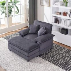 NicBex 56.3 Inch Modern Corduroy Single Sofa With 2 Toss Pillows And A Ottoman, Comfy Sofa- Deep Seat Couch For Living Room -Nicbex GUEST 817e475d ae2b 40c4 ad59 d5146996425a