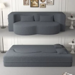 NicBex Modern Floor Sofa Bed With 2 Pillows, Foldable Sleeper Sofa, Teddy Fabric Convertible Sofa, Space-Saving Couch For Living Room, Loveseat Sofa -Nicbex GUEST 8231c9d3 f090 420f 8ce3 714a5b369a4c