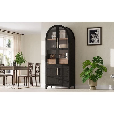 NicBex Tall Arched Kitchen Pantry Cabinet With 2 Drawers, Kitchen Storage Cabinets With Glass Door, Wood Cupboard For Kitchen Dining Room 4 NicBex Tall Arched Kitchen Pantry Cabinet With 2 Drawers, Kitchen Storage Cabinets With Glass Door, Wood Cupboard For Kitchen Dining Room - Image 3