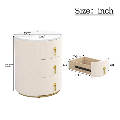 NicBex 1PC/2PCS Round Night Stand With Marble Stickers Top,3 Drawers Nightstand With Metal Handles,Bedside Table For Bedroom,Living Room Furniture 4 NicBex 1PC/2PCS Round Night Stand With Marble Stickers Top,3 Drawers Nightstand With Metal Handles,Bedside Table For Bedroom,Living Room Furniture - Image 2