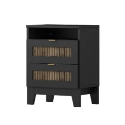 NicBex Modern Nightstand With Wooden Slat Accents,Bedside Table With Metal Handles,Night Stand With Drawers,Side Table For Bedroom,Living Room -Nicbex GUEST 84bccf8d a944 4a07 bfcc 18e100badcd4