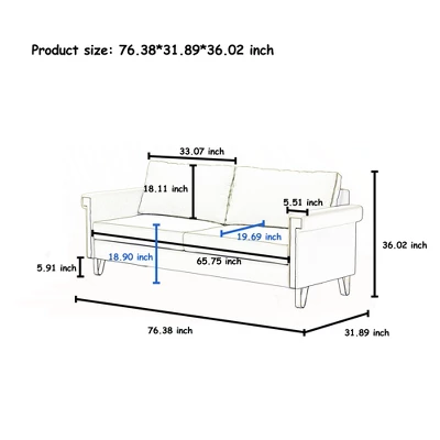 NicBex Couches For Living Room 76" Sofa Velvet Upholstered 2-Seat Couch Soft Sponges Modern Designs Sofa With Gold Trim And Cozy Cushions 5 NicBex Couches For Living Room 76" Sofa Velvet Upholstered 2-Seat Couch Soft Sponges Modern Designs Sofa With Gold Trim And Cozy Cushions - Image 3