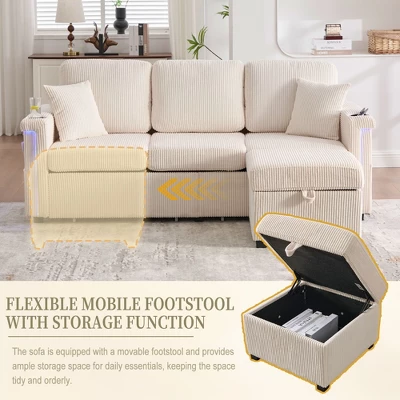 NicBex Modern Corduroy Sectional Sofa Futon Couch With Storage Ottoman,Comfortable 3-Seat Sofa Couch For Living Room,Apartment 5 NicBex Modern Corduroy Sectional Sofa Futon Couch With Storage Ottoman,Comfortable 3-Seat Sofa Couch For Living Room,Apartment - Image 3