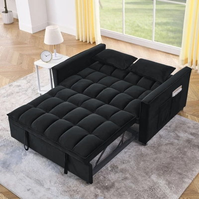 NicBex Modern Pull Out Sofa Bed Velvet Convertible Sleeper Sofa With Adjustable Backrest And 2 Pillows For Living Room 5 NicBex Modern Pull Out Sofa Bed Velvet Convertible Sleeper Sofa With Adjustable Backrest And 2 Pillows For Living Room - Image 3