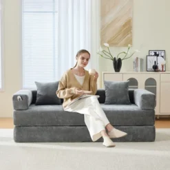 NicBex Modern Folding Chenille Futon Sofa Bed With Sleeping Mattress & Pillows,Convertible Floor Sleeper Couch For Living Room,Apartment 14 NicBex Modern Folding Chenille Futon Sofa Bed With Sleeping Mattress & Pillows,Convertible Floor Sleeper Couch For Living Room,Apartment -Nicbex GUEST 87d39847 4d2f 42a9 9da3 b83e6555b5da