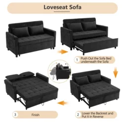 NicBex 3 In 1 Convertible Sofa Bed Loveseat With Reversible Backrest & Side Pockets,Upholstered Velvet Sleeper Sofa For Living Room,Bedroom -Nicbex GUEST 89d19d14 aa0d 4dac 981d 0c14c1f59651