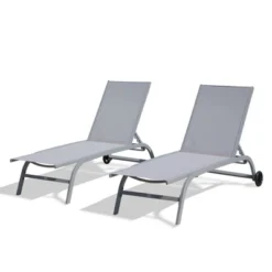 NicBex Set Of 2 Outdoor Patio Chaise Lounge Chair For Outside With Wheels, 5 Adjustable Position, Pool Lounge Chairs For Patio, Beach, Yard, Grey -Nicbex GUEST 8c82260d 7785 4219 b961 371142065c74