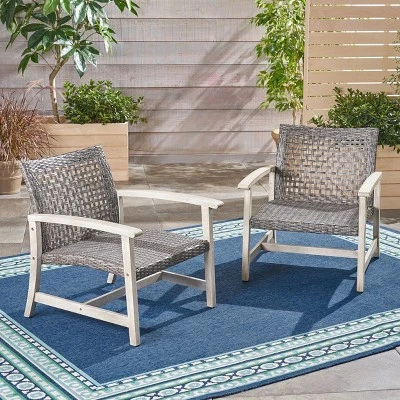 NicBex Set Of 2 Antique-Style Wicker Club Chair, Weather-Resistant Outdoor Dining Chairs With Acacia Wood & Wicker, Gray 13 NicBex Set Of 2 Antique-Style Wicker Club Chair, Weather-Resistant Outdoor Dining Chairs With Acacia Wood & Wicker, Gray - Image 11