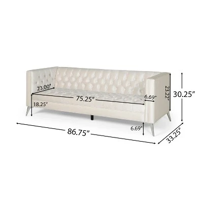 NicBex 86.75 Inch Tufted 3-Seater Sofa Couch With Iron Legs For Living Room,Office,Apartment 4 NicBex 86.75 Inch Tufted 3-Seater Sofa Couch With Iron Legs For Living Room,Office,Apartment - Image 2