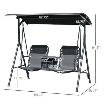 NicBex 2-Seat Outdoor Patio Swing Chair With Pivot Storage Table,Cup Holder And Adjustable Shade For Patio Bedroom Garden 4 NicBex 2-Seat Outdoor Patio Swing Chair With Pivot Storage Table,Cup Holder And Adjustable Shade For Patio Bedroom Garden - Image 2