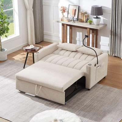 NicBex 2 Seater Loveseat Sofa Modern Convertible Pull-Out Sofa Bed With 3 USB Ports & 2 Side Pockets For Bedroom,Living Room,Beige 6 NicBex 2 Seater Loveseat Sofa Modern Convertible Pull-Out Sofa Bed With 3 USB Ports & 2 Side Pockets For Bedroom,Living Room,Beige - Image 4