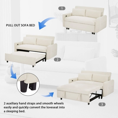 NicBex 57.48 Inch Pull-out Sofa Bed Convertible 2 Seat Loveseat Sofa With 2 Throw Pillows And USB Ports For Living Room,Apartment,Beige 5 NicBex 57.48 Inch Pull-out Sofa Bed Convertible 2 Seat Loveseat Sofa With 2 Throw Pillows And USB Ports For Living Room,Apartment,Beige - Image 3