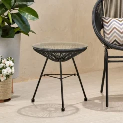 NicBex Outdoor End Table Modern Tempered Glass Outdoor Coffee Table Outdoor Side Table, Patio Table Small Table For Backyard, Balcony, Porch -Nicbex GUEST 91db15dc 1a64 4feb 992e 614d1587d011