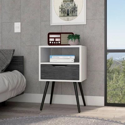 NicBex Wood Nightstand With Drawer,24.8" Modern Night Stand With Shelf,Bedside Table With Metal Legs,Side Table For Bedroom&Living Room 8 NicBex Wood Nightstand With Drawer,24.8" Modern Night Stand With Shelf,Bedside Table With Metal Legs,Side Table For Bedroom&Living Room - Image 6