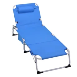 NicBex 3-in-1 Heavy Duty Folding Chaise Lounge, Lay Flat Tanning Chair With Face Hole, 5-Position Adjustable, Portable For Beach, Pool, Blue