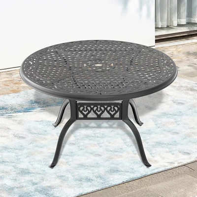 NicBex 47.24"/31.5"/48" Outdoor Dining Table,Round Aluminum Patio Table With Black Frame And Umbrella Hole For 4 To 6 Chairs,Outdoor Furniture,Black 4 NicBex 47.24"/31.5"/48" Outdoor Dining Table,Round Aluminum Patio Table With Black Frame And Umbrella Hole For 4 To 6 Chairs,Outdoor Furniture,Black - Image 2