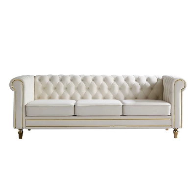 NicBex 84.65 Inch Modular Sectional Sofa Couch With Tufted Backrest Mid-Century 3-Seater Sofa With Gold Ribbon Decoration For Living Room 11 NicBex 84.65 Inch Modular Sectional Sofa Couch With Tufted Backrest Mid-Century 3-Seater Sofa With Gold Ribbon Decoration For Living Room - Image 9